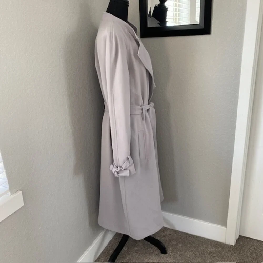RACHEL ROY Luxe Crepe Trench Long Coat Gray Mist XL NWT